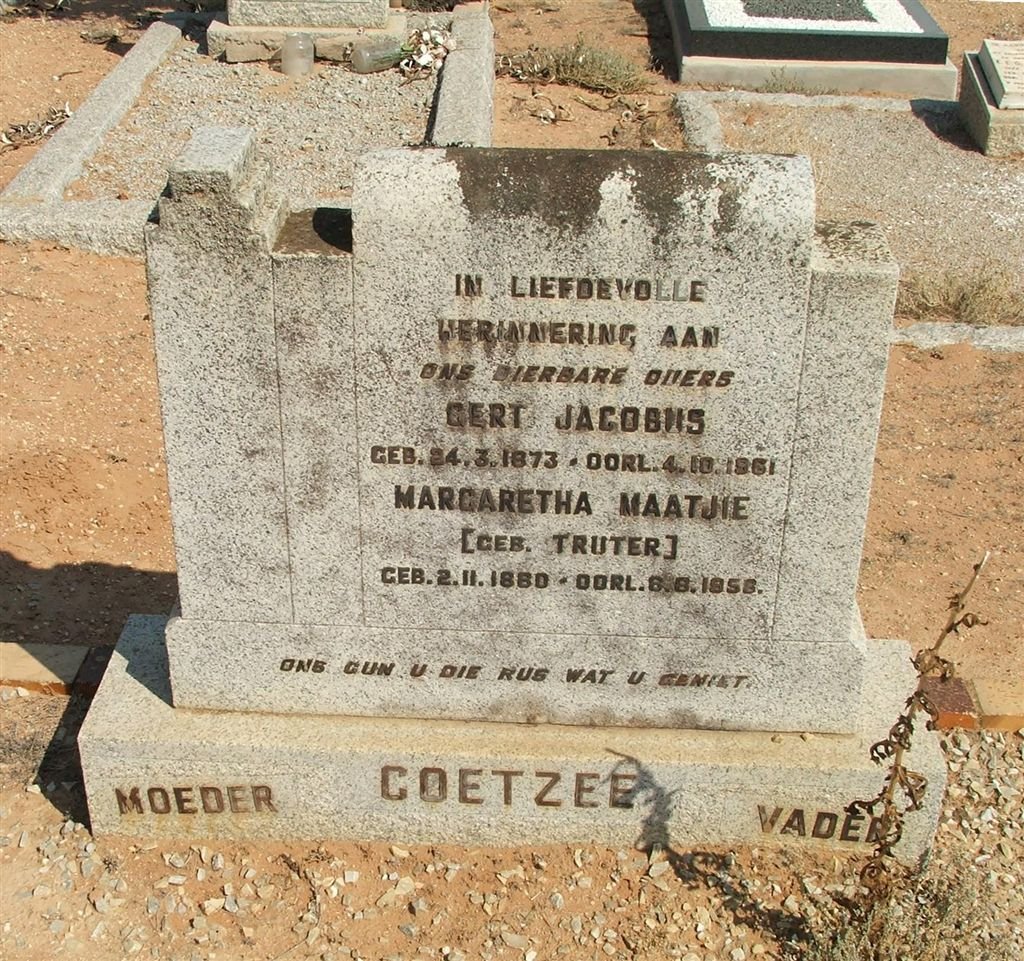 COETZEE Gert Jacobus 1873-1961 &amp; Margaretha Maatjie TRUTER 1880-1958