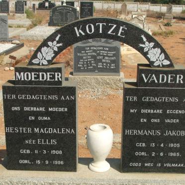 KOTZÉ Hermanus Jakobus 1905-1965 &amp; Hester Magdalena ELLIS 1908-1996