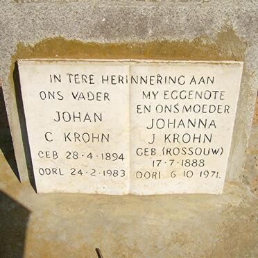 KRÖHN Johan C. 1894-1983 Johanna J. ROSSOUW 1888-1971