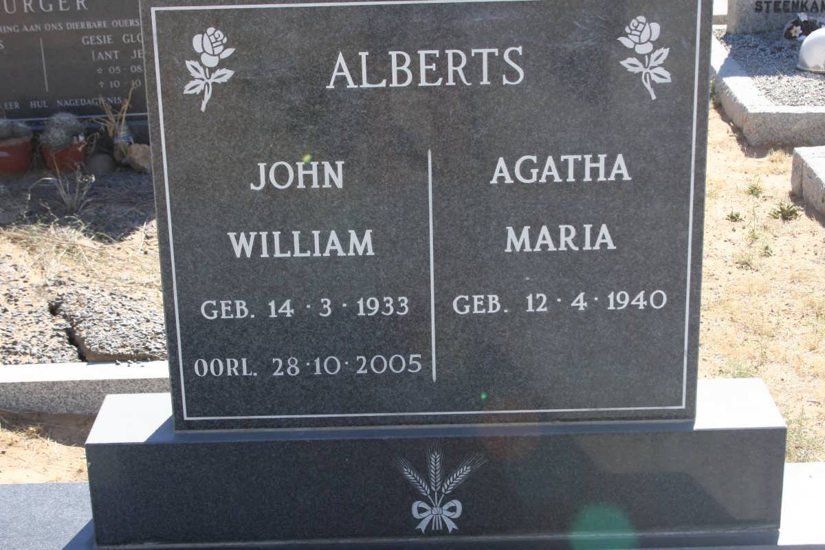 ALBERTS John William 1933-2005 &amp; Agatha Maria 1940-