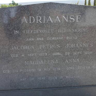ADRIAANSE Jacobus Petrus Johannes 1873-1966 &amp; Magdalena Anna DU PLESSIS 1876-1941