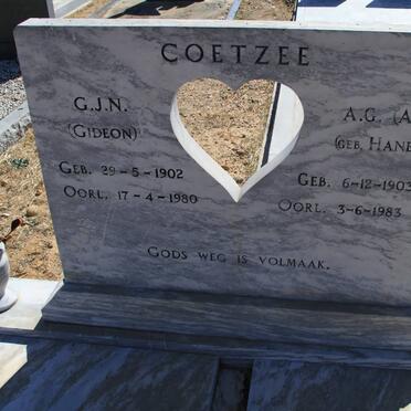 COETZEE G.J.N. 1902-1980 &amp; A.G. HANEKOM 1903-1983