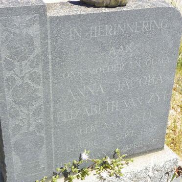 ZYL Anna Jacoba Elizabeth, van nee VAN ZYL 1885-1952