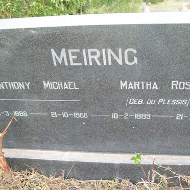 MEIRING Anthony Michael 1886-1966 &amp; Martha Rosina DU PLESSIS 1889-1963