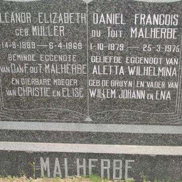 MALHERBE Eleonor Elizabeth 1889-1969 :: MALHERBE Daniel Francois Du Toit 1879-1975