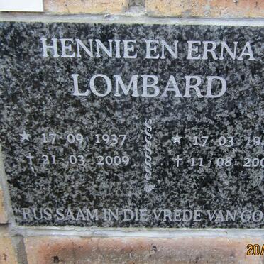 LOMBARD Hennie 1937-2009 &amp; Erna 1942-2009