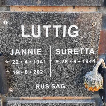 LUTTIG Jannie 1941-2021 &amp; Suretta 1944-