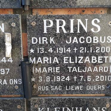 PRINS Dirk Jacobus 1914-2000 &amp; Maria Elizabeth TALJAARD 1924-2010