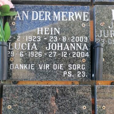 MERWE Hein, van der 1923-2003 &amp; Lucia Johanna 1926-2004