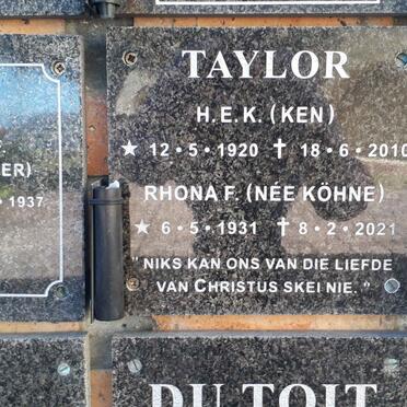 TAYLOR H.E.K. 1920-2010 &amp; Rhona F. KOHNE 1931-2021