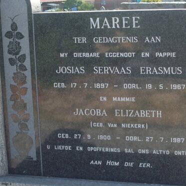 MAREE Josias Servaas Erasmus 1897-1967 &amp; Jacoba Elizabeth VAN NIEKERK 1900-1987