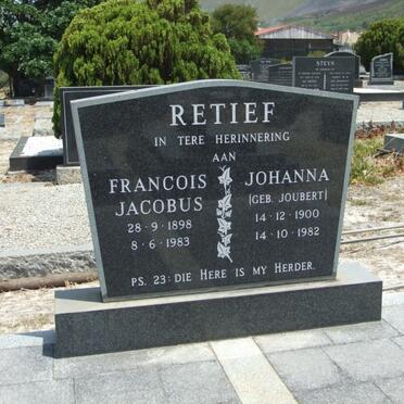 RETIEF Francois Jacobus 1898-1983 &amp; Johanna JOUBERT 1900-1982