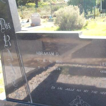 RAATS Abraham D. 1897-1974 &amp; Leonora E. V.D. SPUY 1905-1975