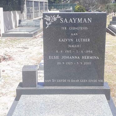 SAAYMAN Kalvyn Luther 1915-1994 &amp; Elsie Johanna Hermina 1925-2010