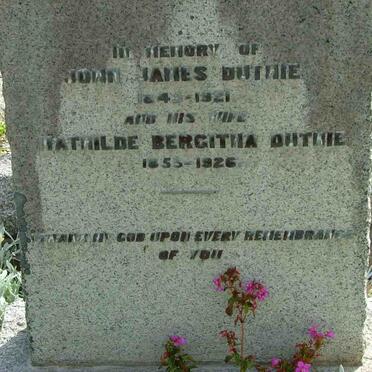 DUTHIE John James 1845-1921 &amp; Mathilde Bergitha 1855-1926