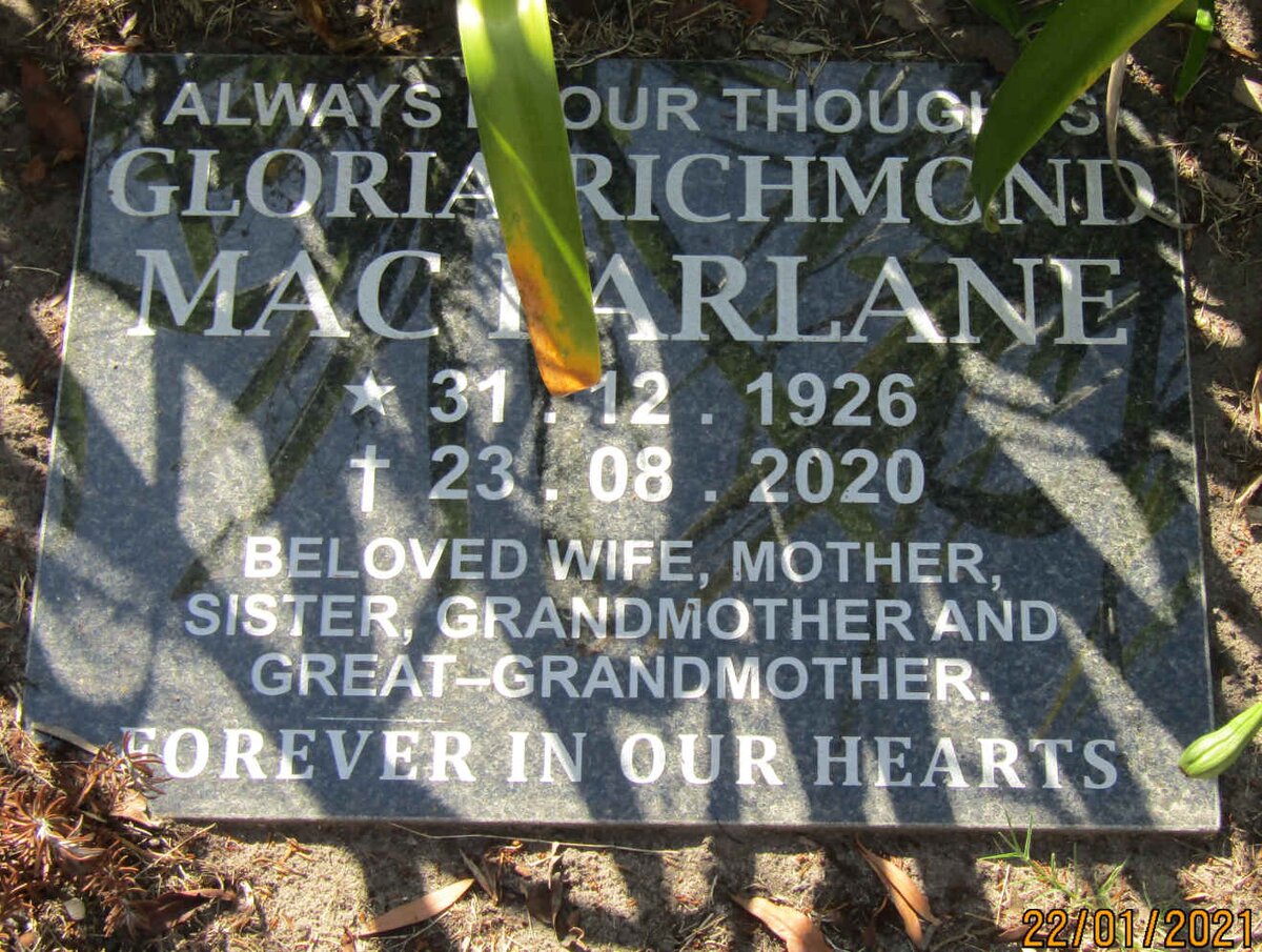 MACFARLANE Gloria Richmond 1926-2020
