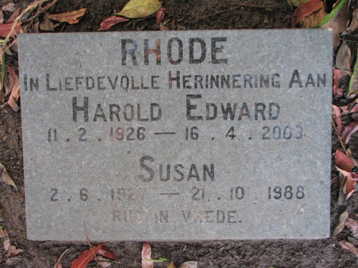 RHODE Harold Edward 1926-2003 &amp; Susan 1927-1988