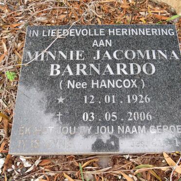 BARNARDO Minnie Jacomina nee HANCOX 1926-2006