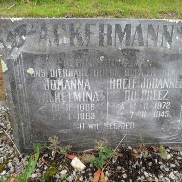 ACKERMANN Roelf Johannes Du Preez 1872-1945 & Johanna Wilhelmina 1886-1963