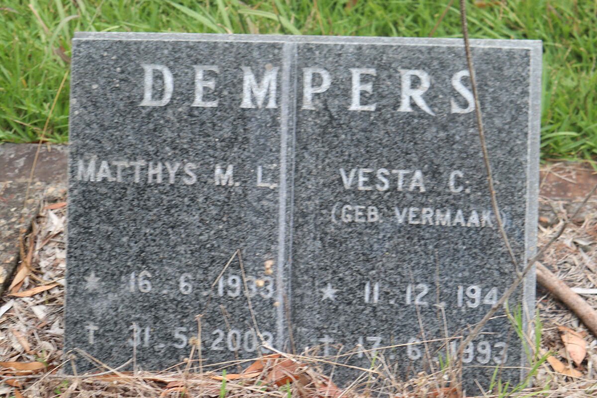 DEMPERS Matthys M.L. 1933-2003 & Vesta C. VERMAAK 1941-1993