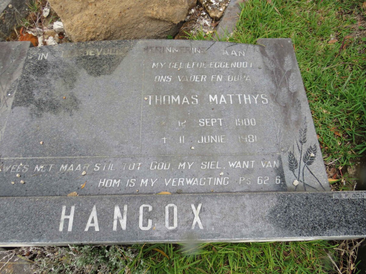 HANCOX Thomas Matthys 1900-1981
