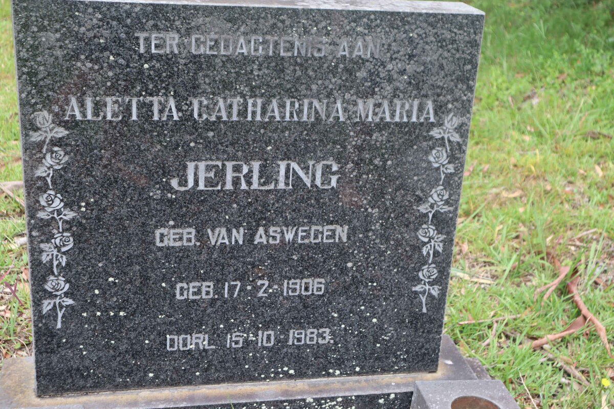 JERLING Aletta Catharina Maria nee VAN ASWEGEN 1906-1983