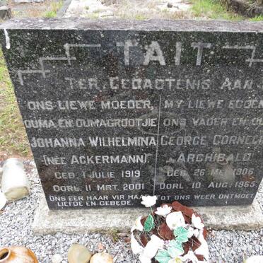 TAIT George Cornelius Archibald 1906-1965 & Johanna Wilhelmina ACKERMANN 1919-2001