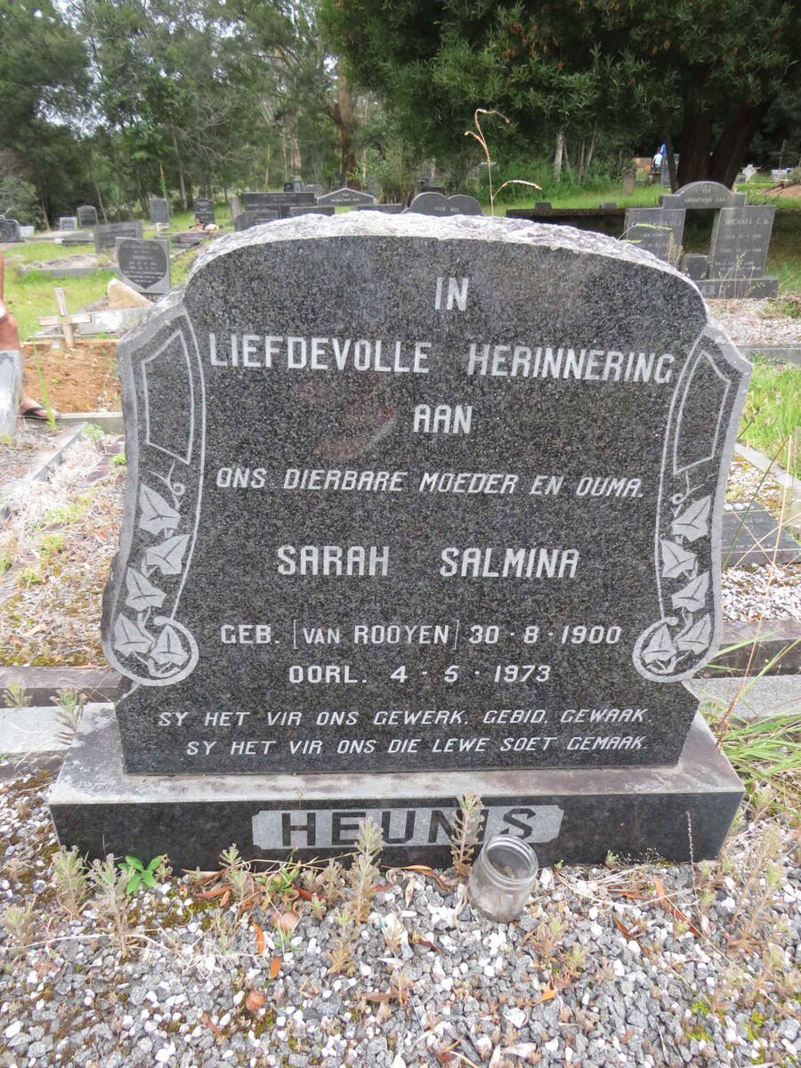 HEUNIS Sarah Salmina nee VAN ROOYEN 1900-1973