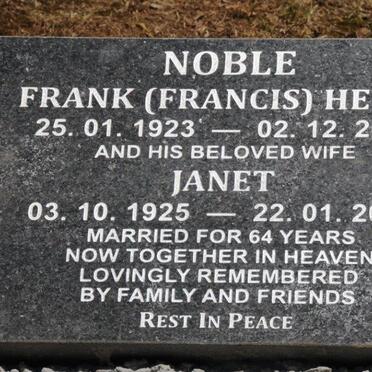NOBLE Frank Henry 1923-2010 &amp; Janet 1925-2016