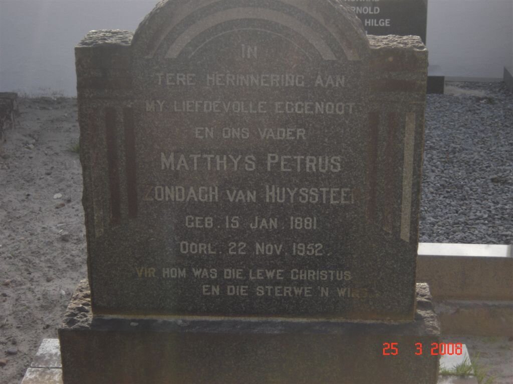 HUYSSTEEN Matthys Petrus Zondagh, van 1881-1952