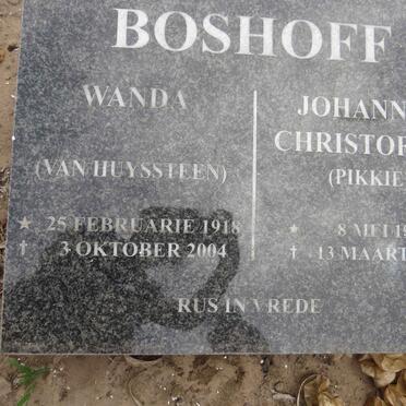 BOSHOFF Johannes Christoffel 1917-2014 & Wanda VAN HUYSSTEEN 1918-2004