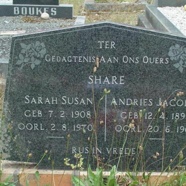 SHARE Andries Jacobus 1893-1969 &amp; Sarah Susan 1908-1970