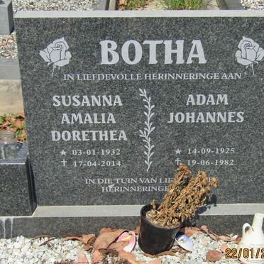 BOTHA Adam Johannes 1925-1982 &amp; Susanna Amalia Dorethea 1932-2014