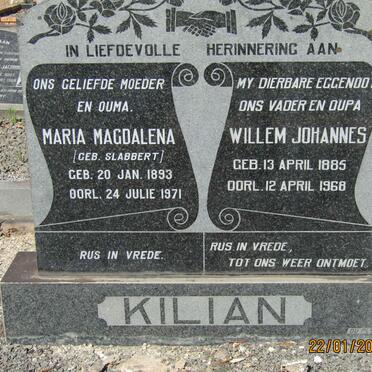 KILIAN Willem Johannes 1885-1968 &amp; Maria Magdalena SLABBERT 1893-1971
