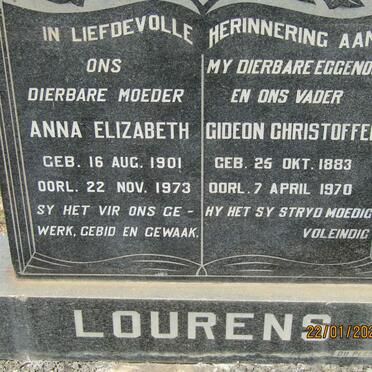 LOURENS Gideon Christoffel 1883-1970 &amp; Anna Elizabeth 1901-1973