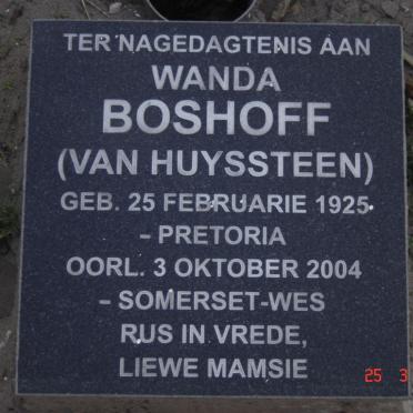 BOSHOFF Wanda nee VAN HUYSSTEEN 1925-2004