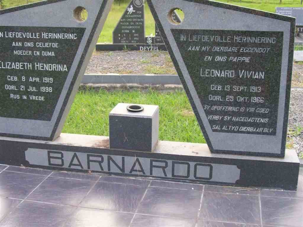 BARNARDO Leonard Vivian 1913-1966 &amp; Elizabeth Hendrina 1919-1998