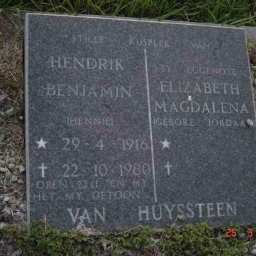 HUYSSTEEN Hendrik Benjamin 1916-1980 &amp; Elizabeth Magdalena JORDAAN