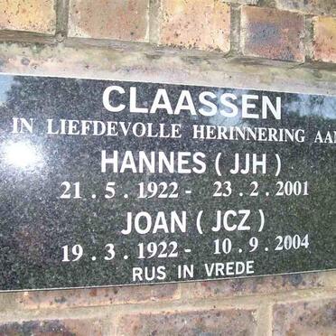 CLAASSEN J.J.H. 1922-2001 &amp; J.C.Z. 1922-2004