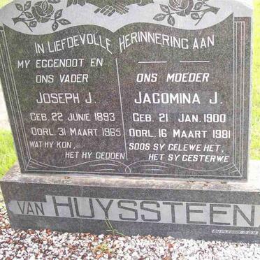 HUYSSTEEN Joseph J., van 1893-1965 &amp; Jacomina J. 1900-1981