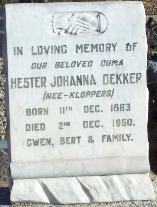 DEKKER Hester Johanna nee KLOPPERS 1863-1950