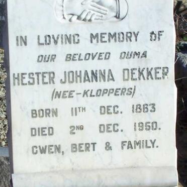 DEKKER Hester Johanna nee KLOPPERS 1863-1950