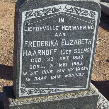 HAARHOFF Frederika Elizabeth nee SOLMS 1880-1963