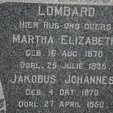 LOMBARD Jakobus Johannes 1870-1950 &amp; Martha Elizabeth 1870-1935
