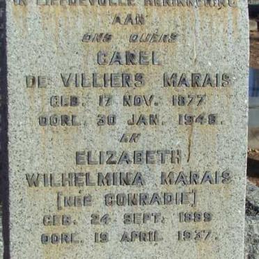 MARAIS Carel de Villiers 1877-1948 &amp; Elizabeth Wilhelmina CONRADIE 1889-1937