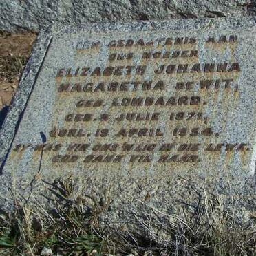 WIT Elizabeth Johanna Magaretha, de nee LOMBAARD 1871-1954