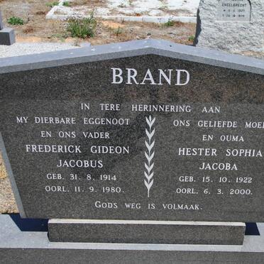 BRAND Frederick Gideon Jacobus 1914-1980 &amp; Hester Sophia Jacoba 1922-2000