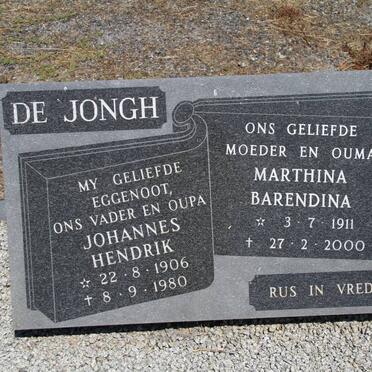 JONGH Johannes Hendrik, de 1906-1980 &amp; Marthina Barendina 1911-2000