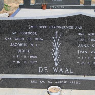WAAL Jacobus N.L., de 1905-1987 &amp; Anna S.W. VAN ZYL 1911-1996