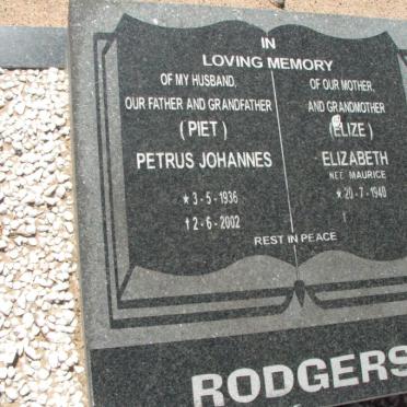 RODGERS Petrus Johannes 1936-2002 &amp; Elizabeth MAURICE 1940-